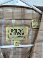 New Men’s ELY Cattleman Tan Plaid Short Sleeve Pearl Snap XL R-62