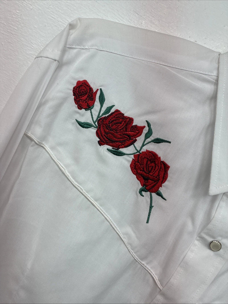 New Womens White Horse White Rose Long Sleeve Pearl Snap Large II-91