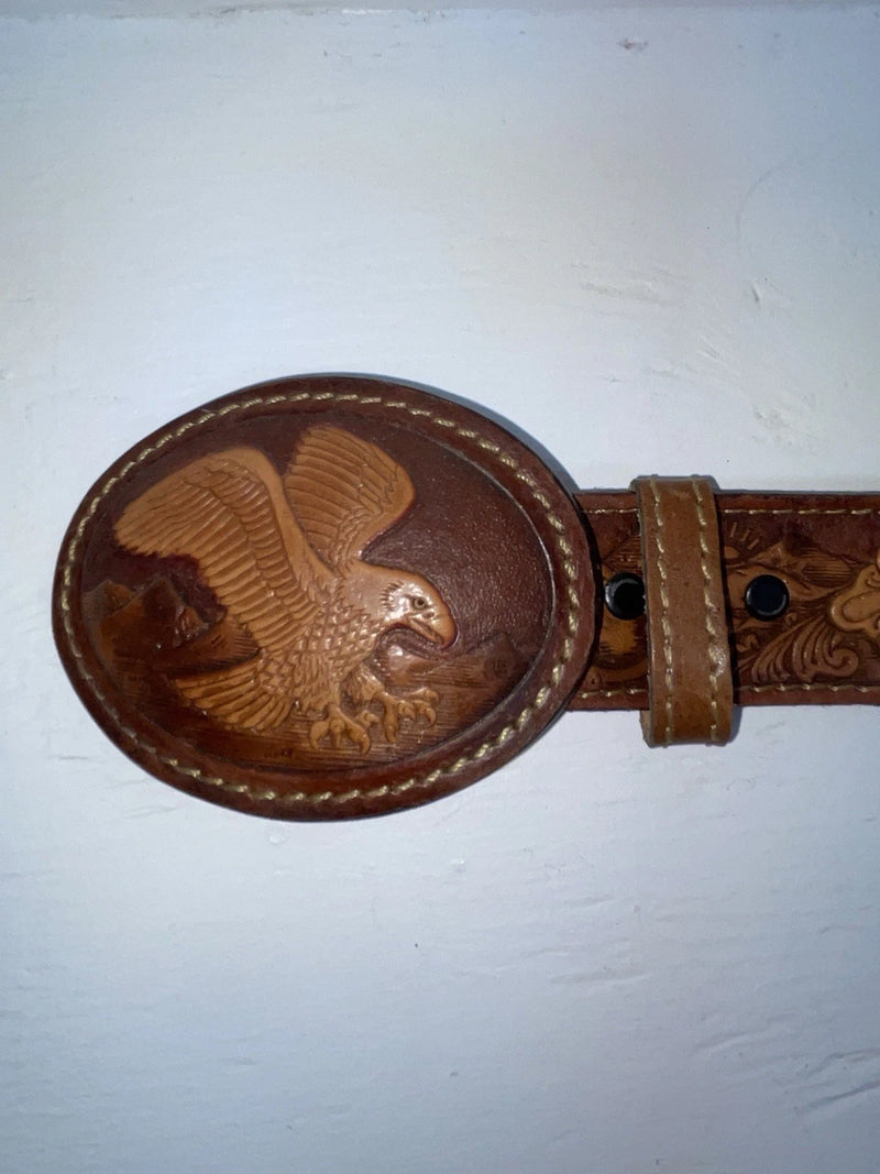 New Brown Genuine Leather Eagle Tooled 34” Belt #WS641 Z-139