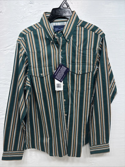 New Kids Wrangler Green Stripe Long Sleeve Button Up XL CC-89
