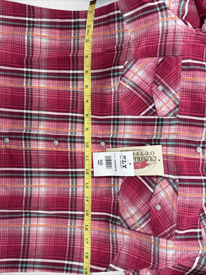 New Women’s Cumberland Pink Plaid Long Sleeve Pearl Snap Medium LL-1