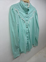 New Women’s Miss Rodeo Blue Design Long Sleeve Pearl Snap Size 10 TT-97