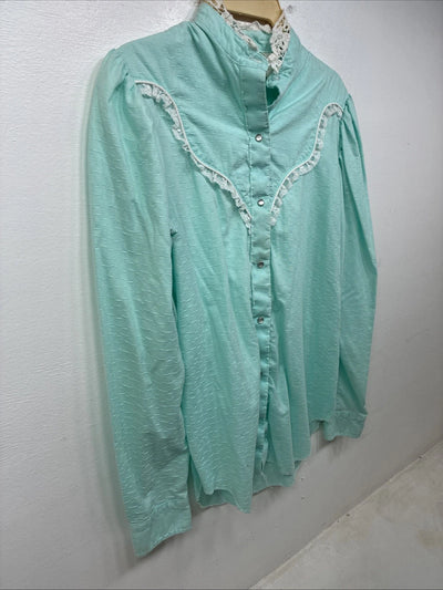 New Women’s Miss Rodeo Blue Design Long Sleeve Pearl Snap Size 10 TT-97
