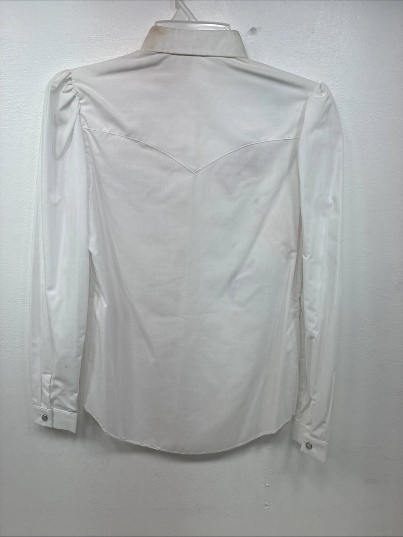 New Women’s H Bar C White Deigned Long Sleeve Pearl Snap Size 30 MM-62