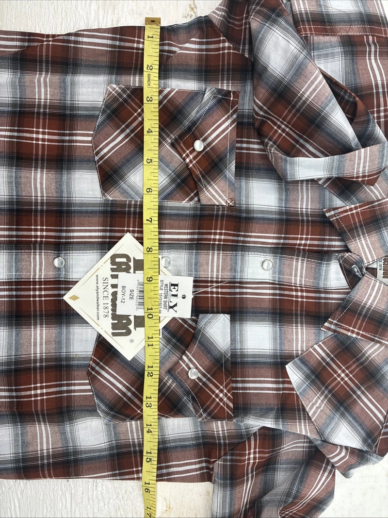 New Kids ELY Cattleman Orange Plaid Long Sleeve Pearl Snap Size 12 DD-37