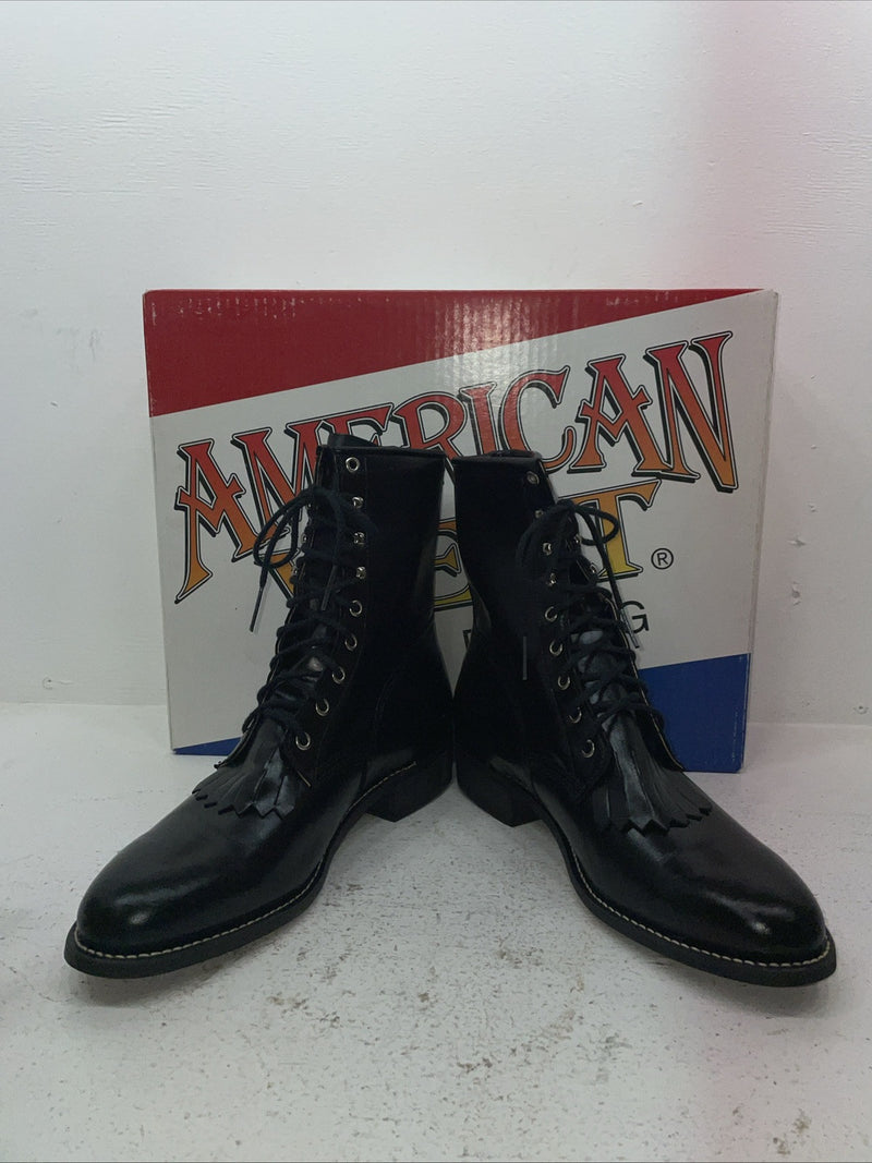 New Men’s Black Lace Up American West Cowboy Boots. 6991 10 E W. 7-103