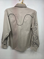 New Women’s White Horse Tan Black Design Long Sleeve Pearl Snap Medium YY-18