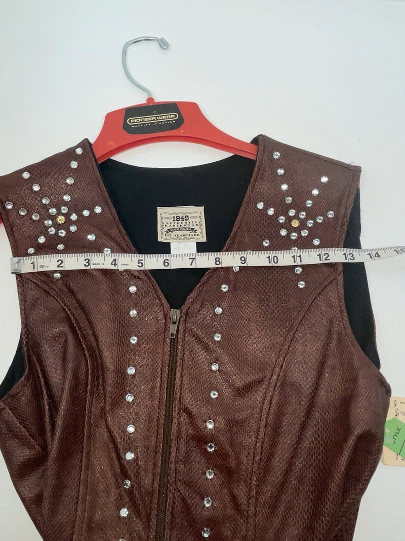New Women’s Brown Snakeskin 1849 Authentic Ranchwear Cut Off Zip Up Vest S 3B-72