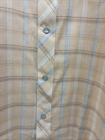New Men’s ELY Cattleman Coral Plaid Short Sleeve Pearl Snap Large J-79