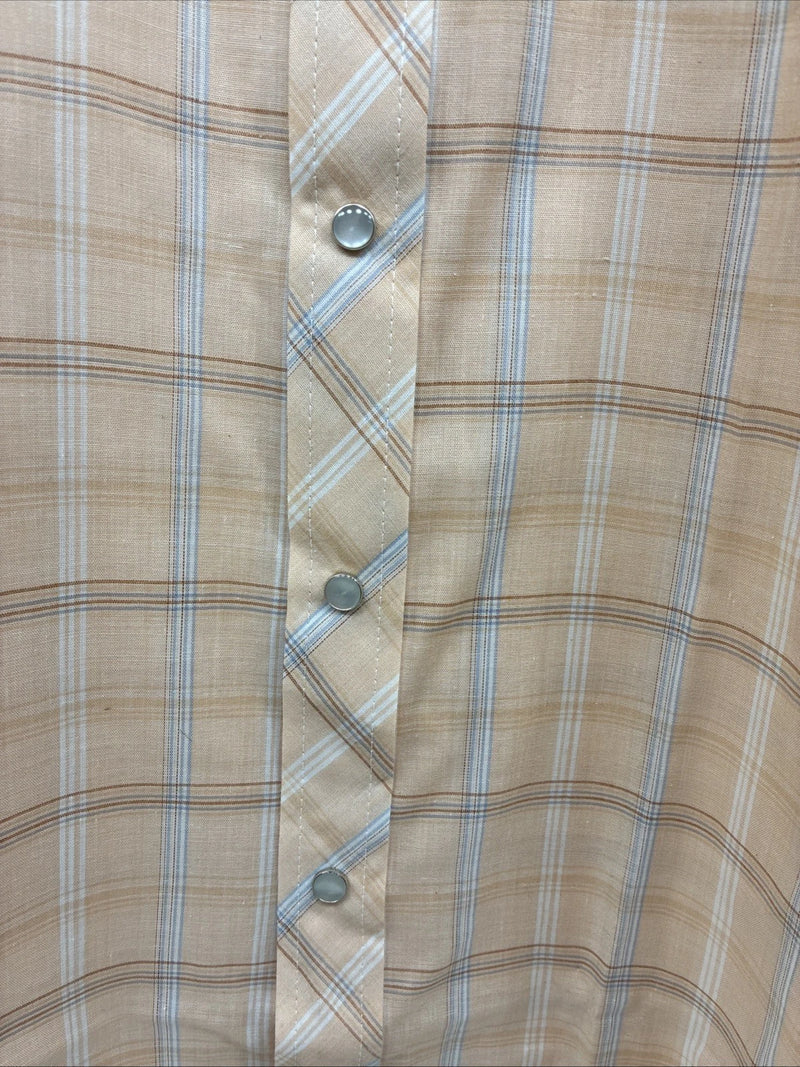 New Men’s ELY Cattleman Coral Plaid Short Sleeve Pearl Snap Large J-79