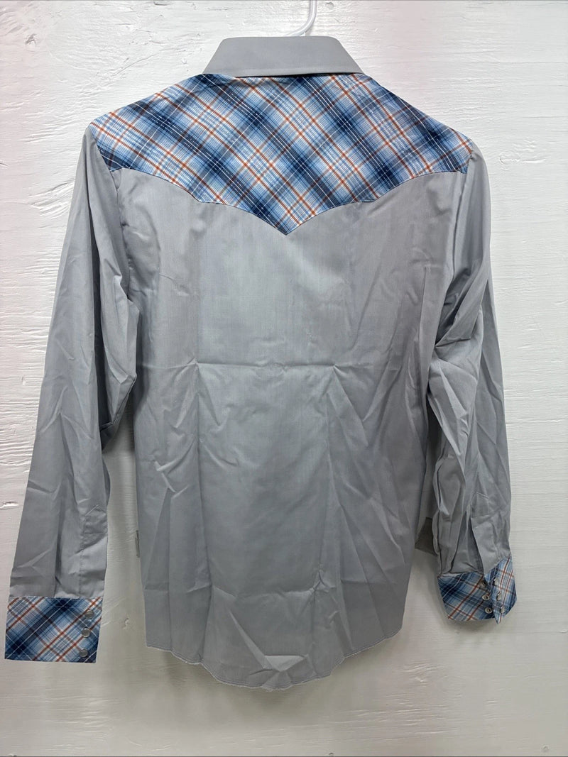 New Kids Champion Western Gray Plaid Long Sleeve Pearl Snap Size 18 CC-107