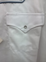 New Men’s ELY Cattleman White Blue Embroidered Long Sleeve Pearl Snap XL J-40
