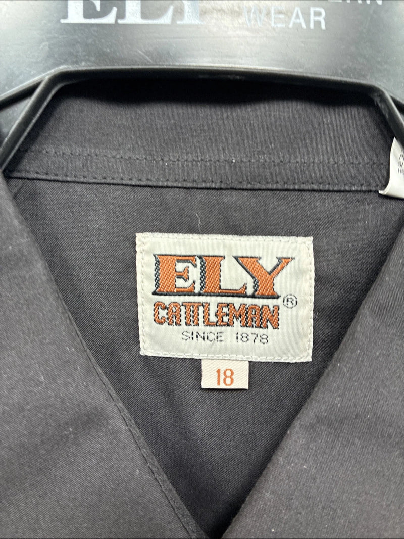 New Men’s ELY Cattleman Black Simple Short Sleeve Pearl Snap 18 2XL F-94