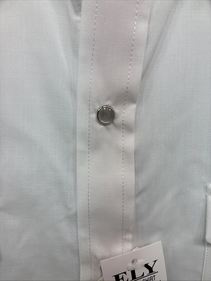 New Men’s ELY Cattleman White Long Sleeve Pearl Snap 16.5 X 34 Large V-116