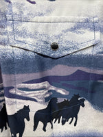 New Women’s Cumberland Blue Horse Design Long Sleeve Pearl Snap Medium YY-83