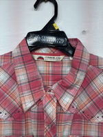 New Women’s Cumberland Pink Plaid Long Sleeve Pearl Snap Large GG-75