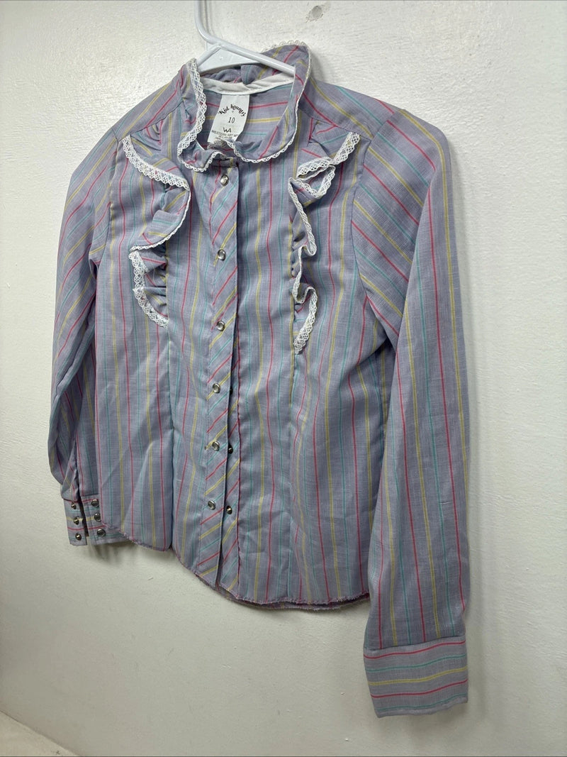 New Kids Kid Kountry Purple Stripe Long Sleeve Pearl Snap Size 10 TT-86