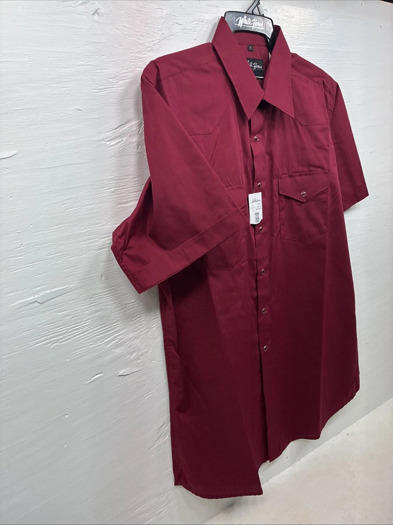 New Men’s White Horse Burgundy Short Sleeve Pearl Snap Large CC-44
