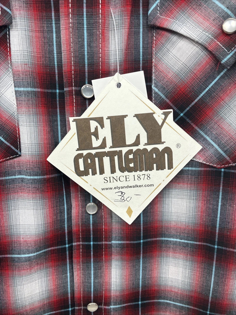 New Kids ELY Cattleman Red plaid Long Sleeve Pearl Snap Size 14 DD-41
