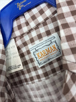 New Women’s Karman Brown Checkered Long Sleeve Pearl Snap Size 30 LL-54