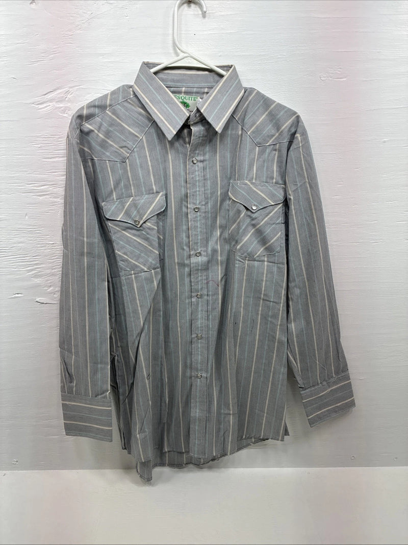 New men’s Mesquite Gray Stripe Long Sleeve Pearl Snap 16 Large F-70