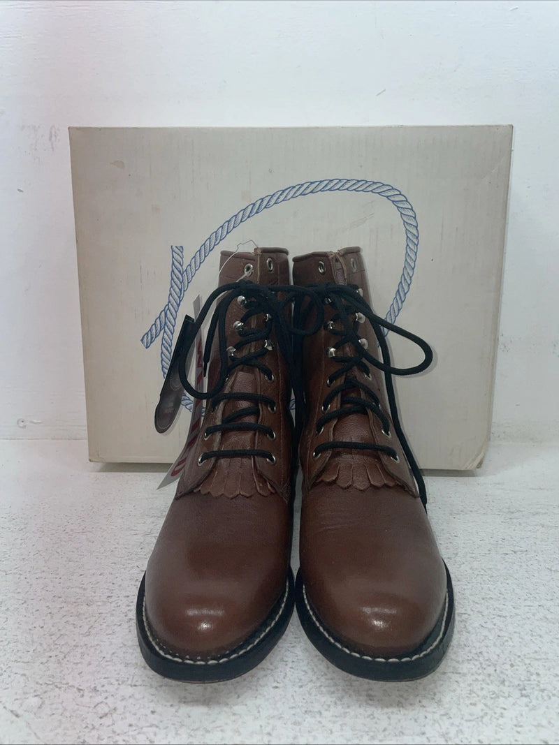 New Youth Brown Lace Up A Jama Product Cowboy Boots.  Y 5117 G 5.5 5 1/2. 2-136