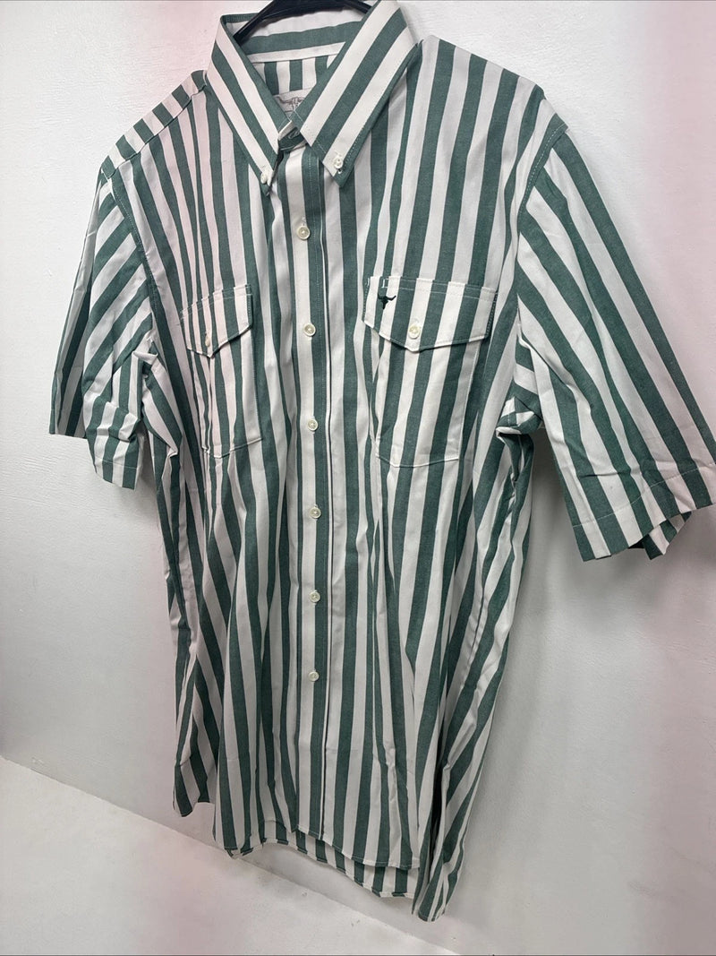 New Women’s Longhorn Green Stripe Short Sleeve Button Up Size 16.5 GG-3