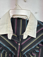 New Women’s H Bar C Black Stripe Long Sleeve Pearl Snap Size 38 TT-71