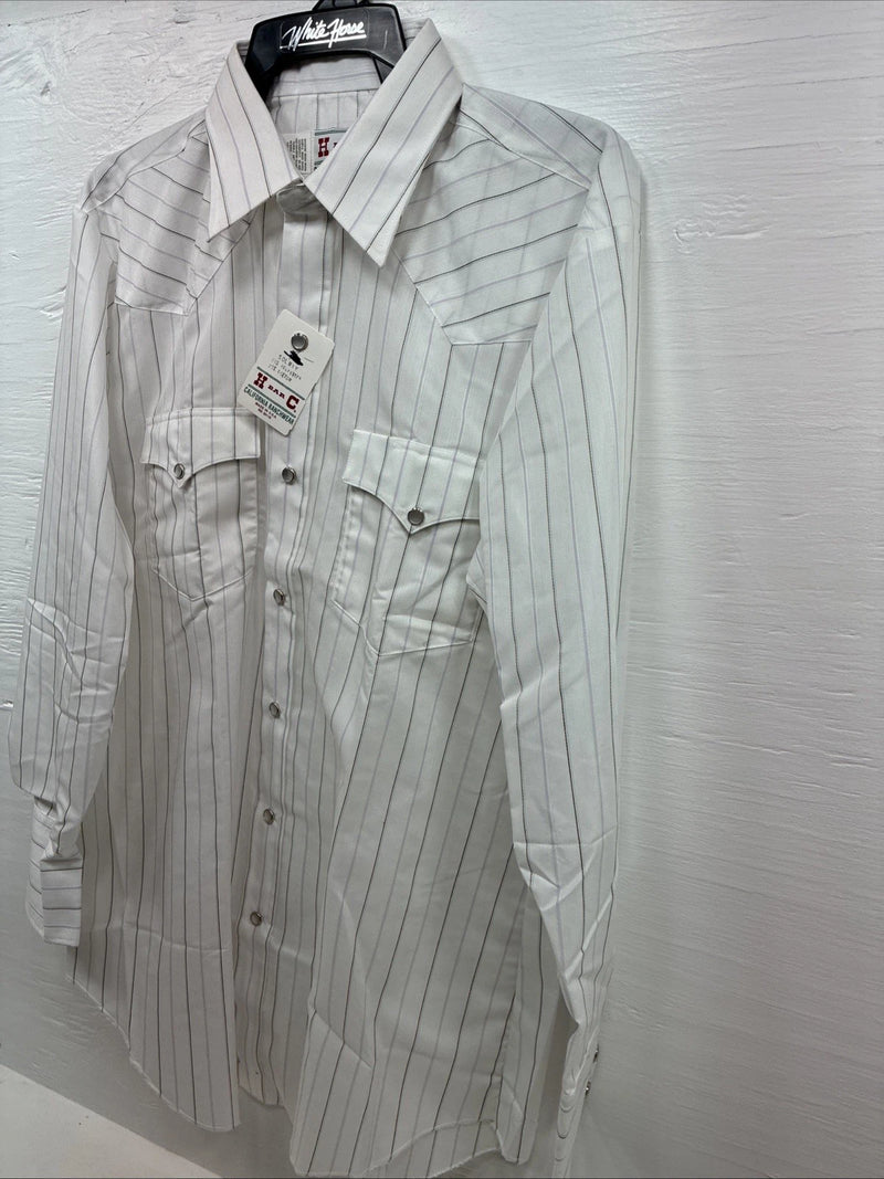 New Men’s H Bar C White Stripe Long Sleeve Pearl Snap 16.5 Large Q-72