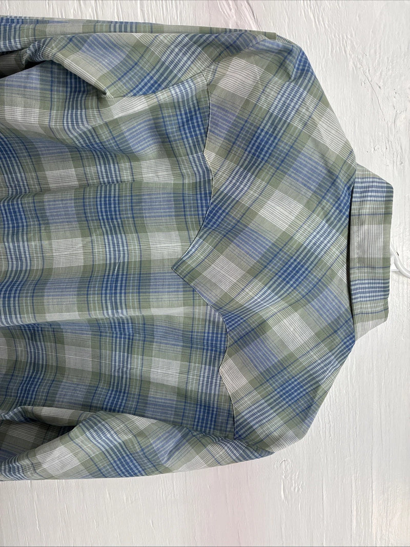 New Men’s Miller Blue Green Plaid Long Sleeve Pearl Snap 16 Large Q-71