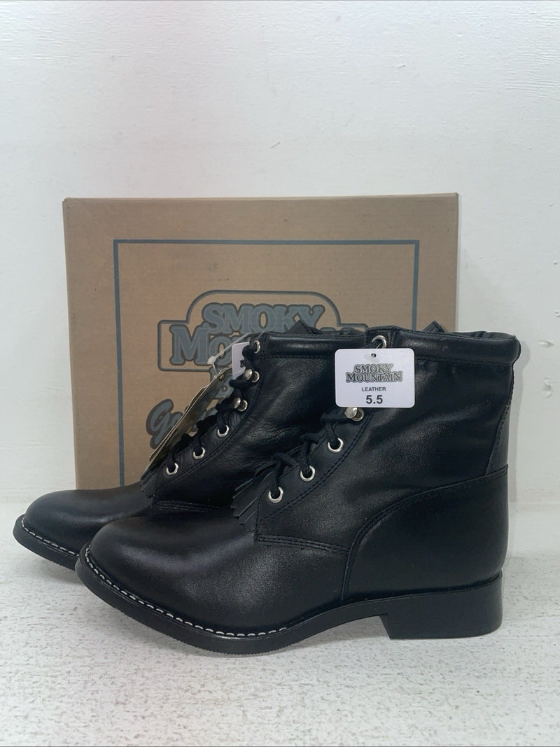 New Youth Black Lace Up Smoky Mountain Cowboy Boots. 3009 Y 6. 2-141