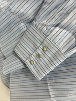 New Men’s ELY Cattleman Blue Stripe Long Sleeve Pearl Snap 15 Medium AA-72
