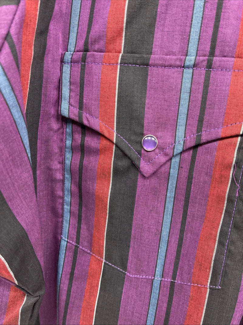 New Men’s ELY Cattleman Purple Stripe Long Sleeve Pearl Snap 15.5 Medium AA-112