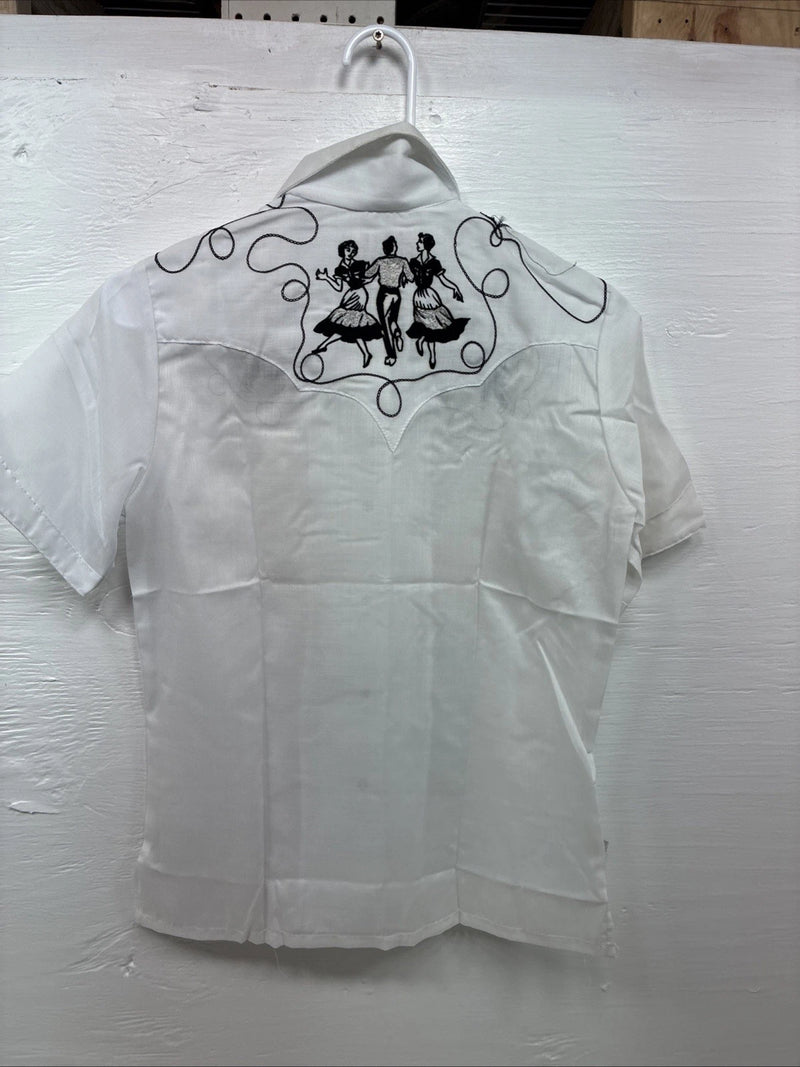 New Kids Rockmount White Black Design Short Sleeve Pearl Snap Size 32 CC-103