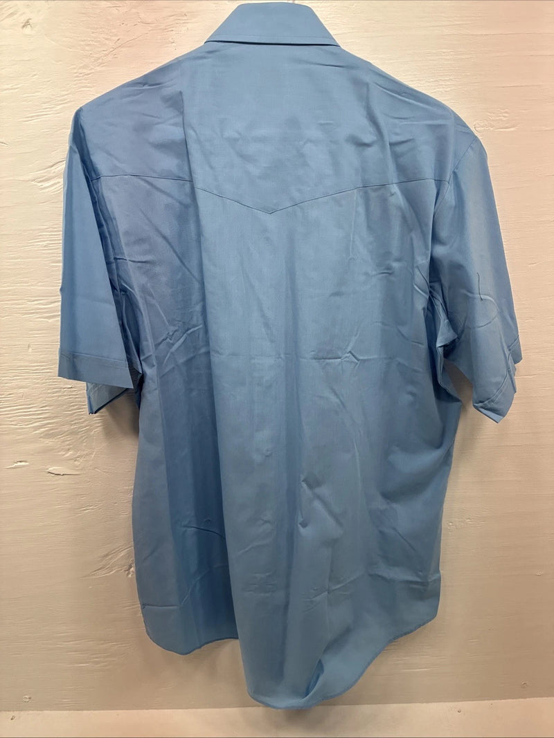 New Men’s ELY Cattleman Blue Someone Short Sleeve Pearl Snap 17 XL O-28