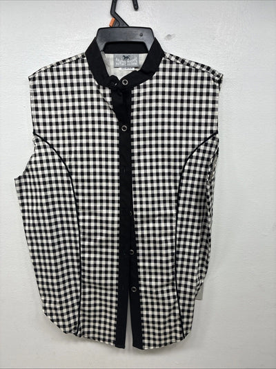 New Women’s Cowboy Threads Black White Design Sleeveless Button Up Medium YY-88