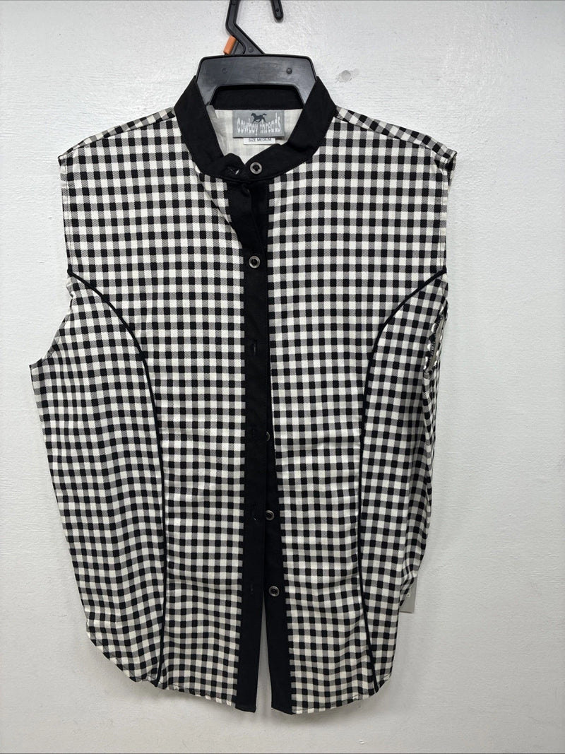 New Women’s Cowboy Threads Black White Design Sleeveless Button Up Medium YY-88