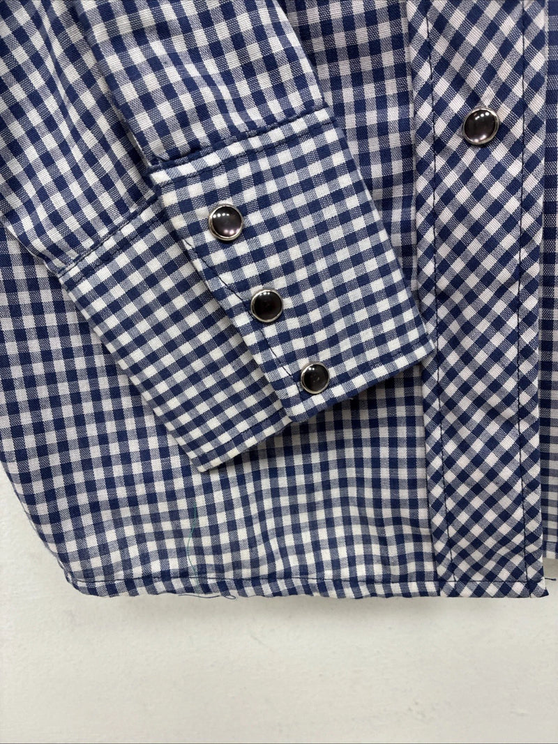 New Women’s Dickson Jenkins Blue Checker Long Sleeve Pearl Snap Size 32 MM-92