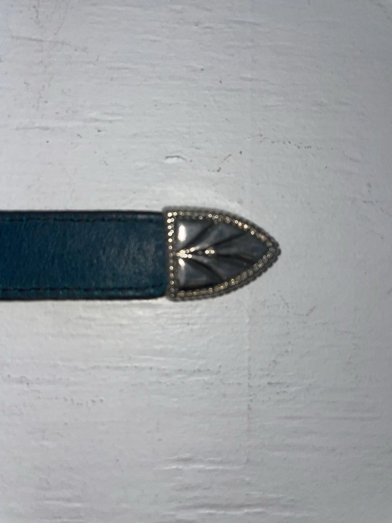 New Blue Genuine Leather Silver Pendent 32” Belt JJ-24