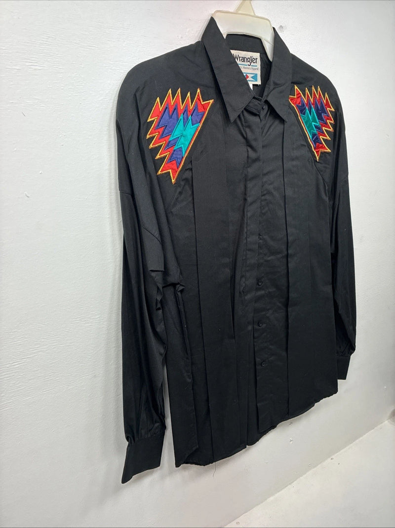 New Women’s Wrangler Black Designed Long Sleeve Button Up Large LL-42