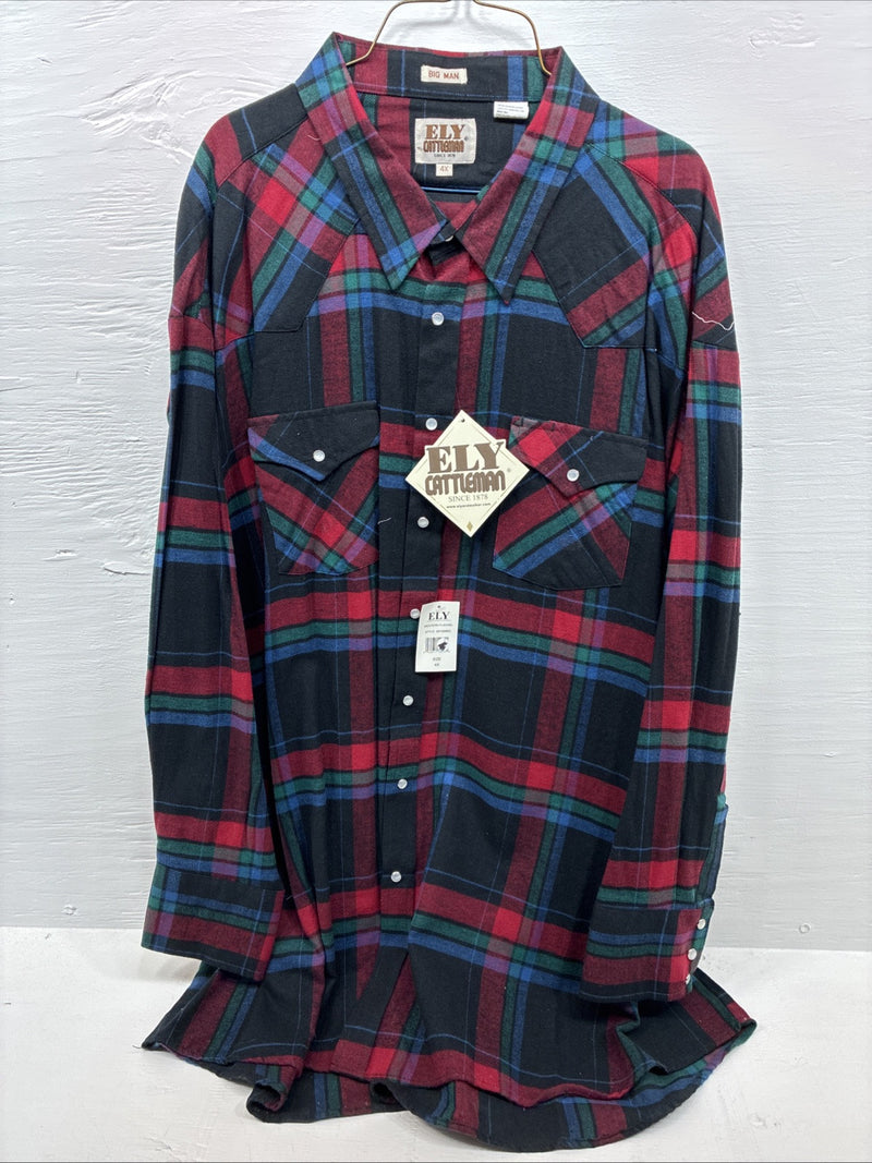 New Men’s ELY Cattleman Multiple Color Flannel Long Sleeve Pearl Snap 4XL E-86