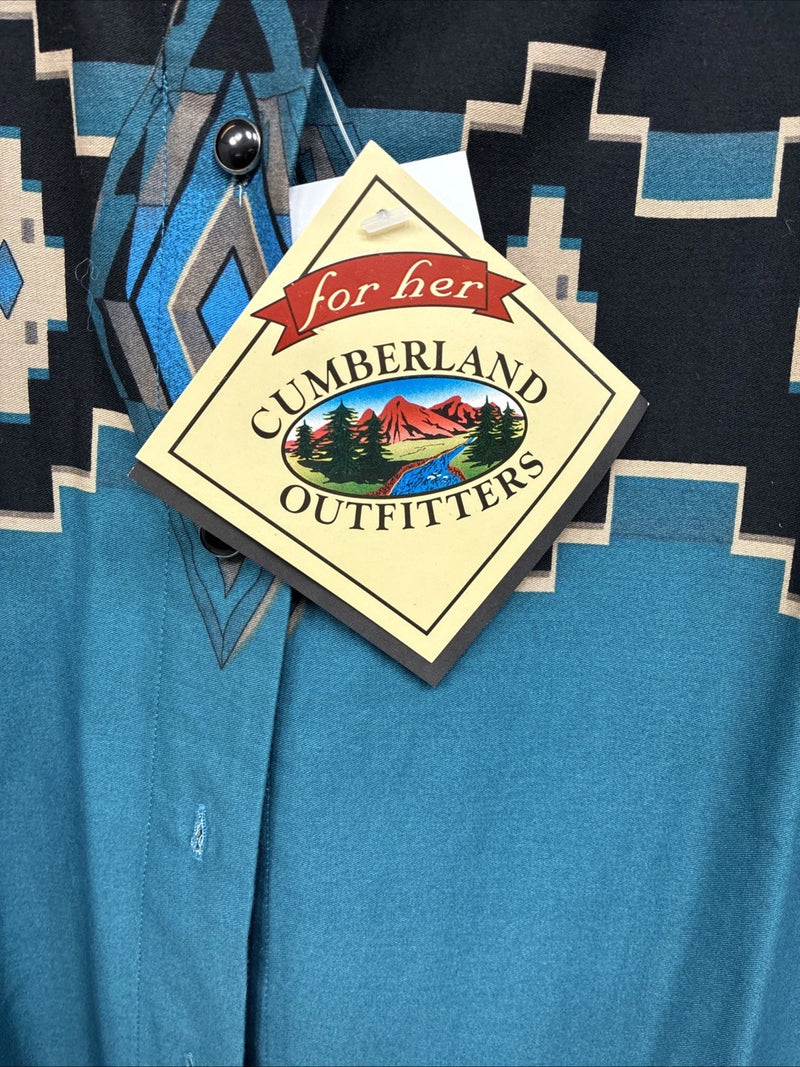 New Women’s Cumberland Blue Black Designed Long Sleeve Button Up XL II-42