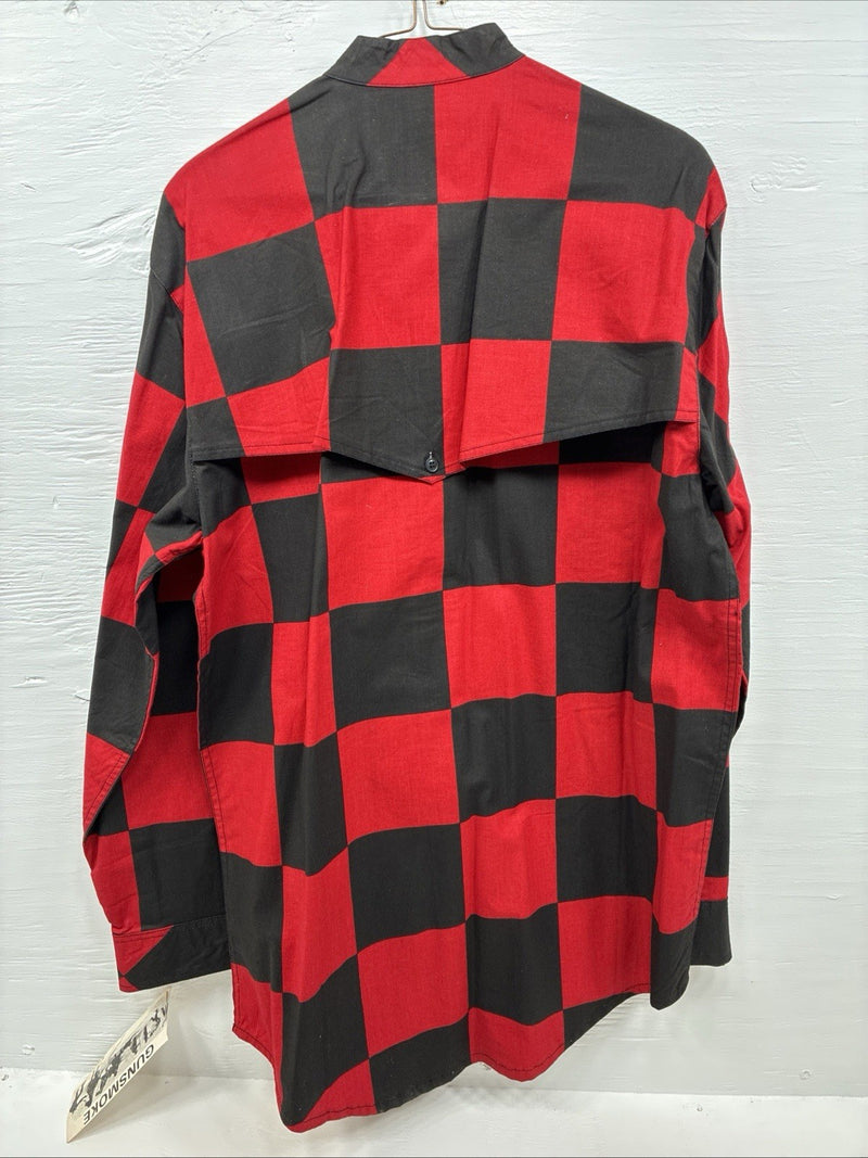 New Men’s GunSmoke Black Red Checkered Long Sleeve Button Up Medium K-46