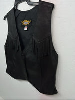New Women’s Universal Rider Black Leather Fringe Biker Vest Large S-600
