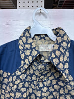 New Men’s Stockman Blue Brown Designed Long Sleeve Pearl Snap 15.5 Medium V-2