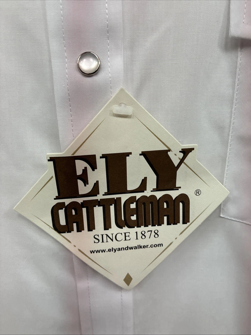New Men’s ELY Cattleman White Simple Long Sleeve Pearl Snap 17 XL O-65