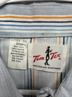 New Men’s Tem Tex Blue Yellow Stripe Long Sleeve Pearl Snap 16.5 Large V-23