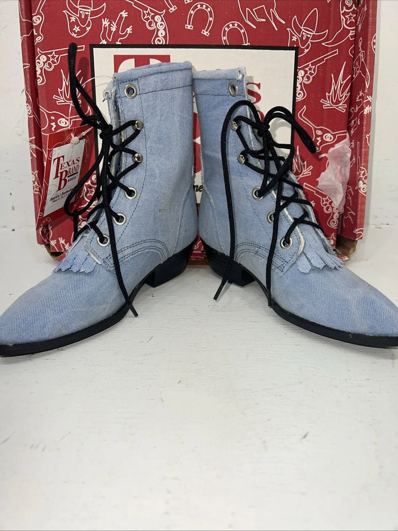 New Children’s Blue Denim Lace Up Texas Brand Cowboy Boots. 11.5 11 1/2 D. 24-89