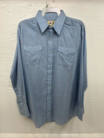 New Men’s ELY Cattleman Blue Stripe Long Sleeve Pearl Snap XL H-82