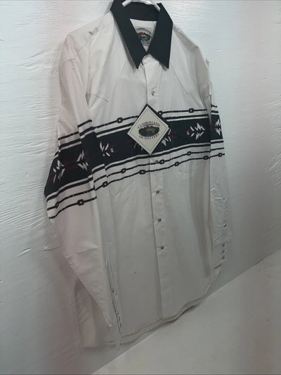 New Men’s Cumberland White Purple Western Long Sleeve Pearl Snap Large V-63